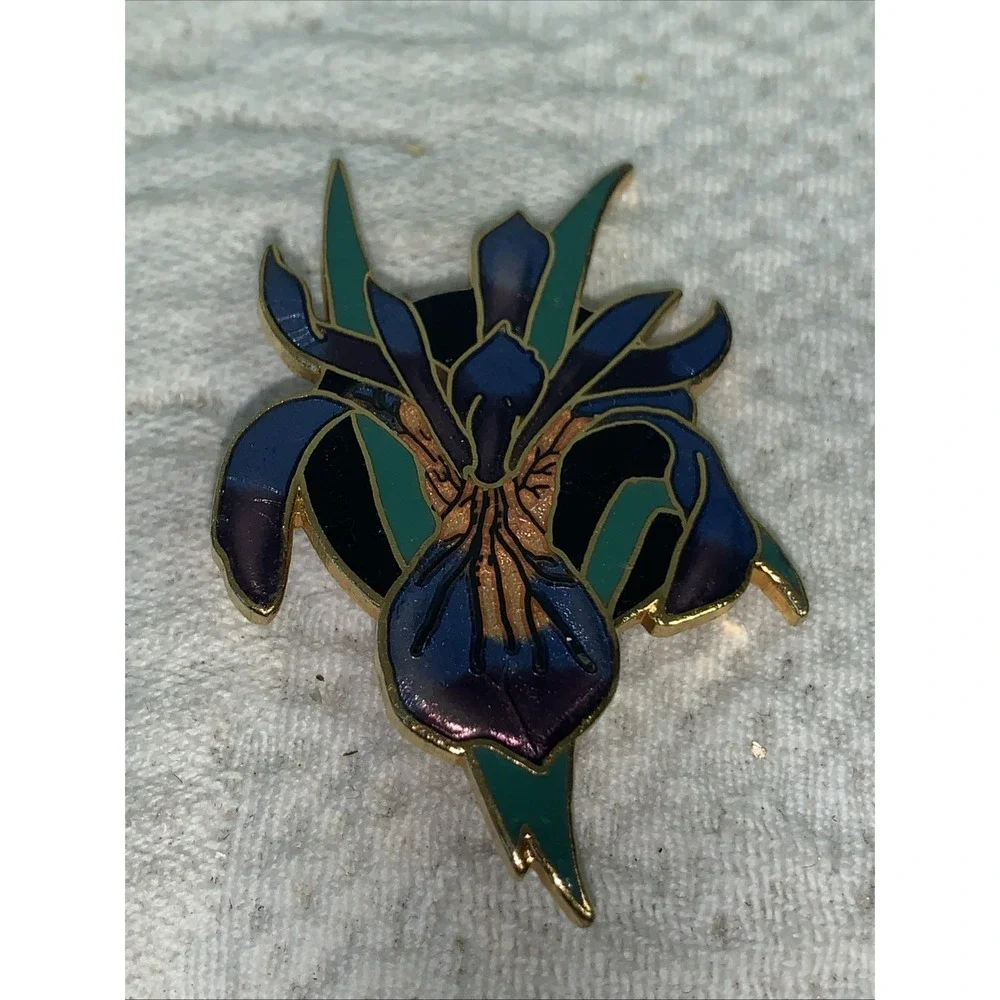 Vintage Cloisonné Enamel Iris Pin 1989 Pin William WM Spear Flower Orchid Brooch